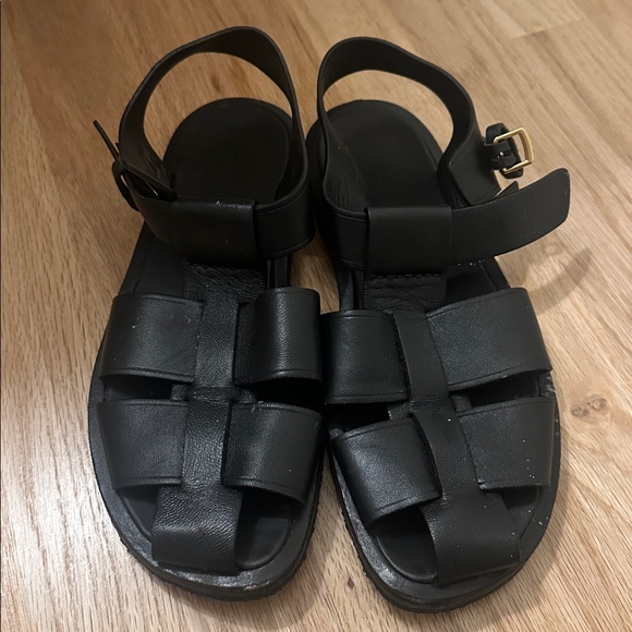 The Row Black Leather Sandals - Picture 1 of 4